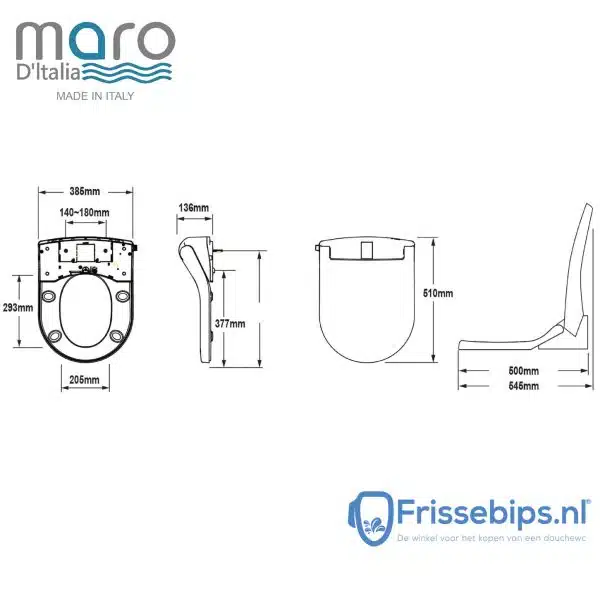 Maattabel Maro DI600 Douchewc Frissebips