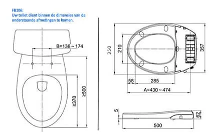 Maro FB106 technische montage tekening douche wc
