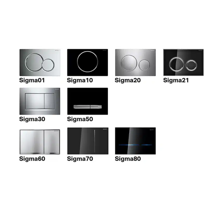 Overzicht Geberit Sigma drukknoppen frissebips