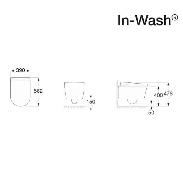 Roca In Wash technische tekening montage installatie frissebips