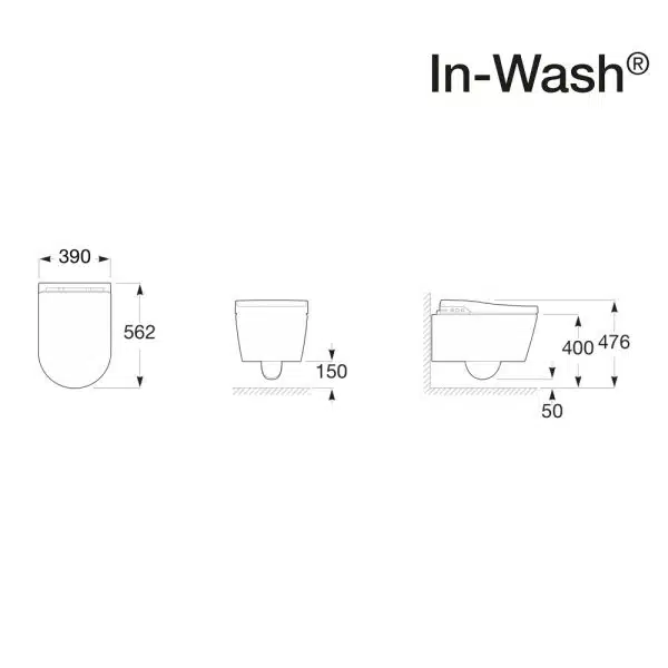 Roca In Wash technische tekening montage installatie frissebips