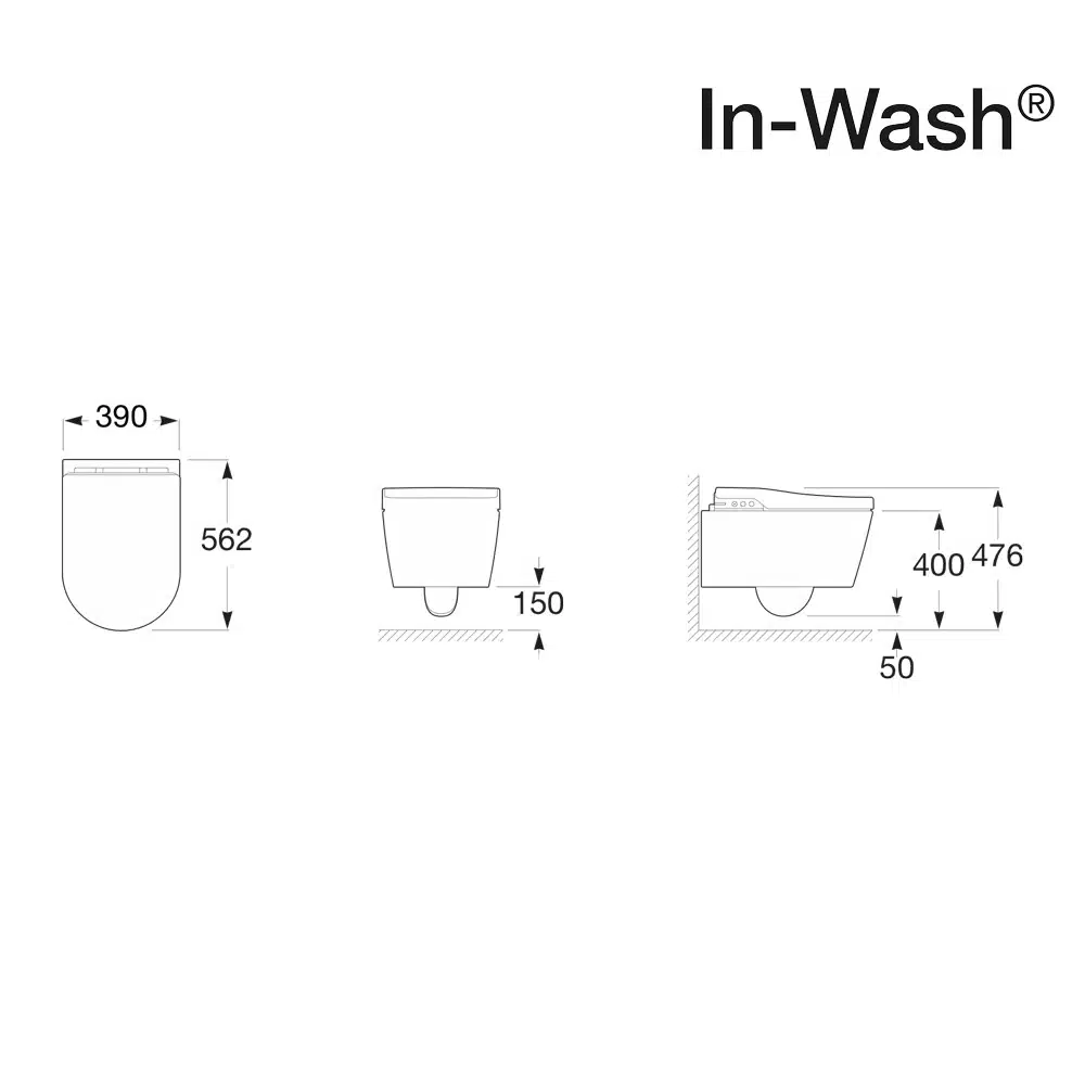 Roca In Wash technische tekening montage installatie frissebips