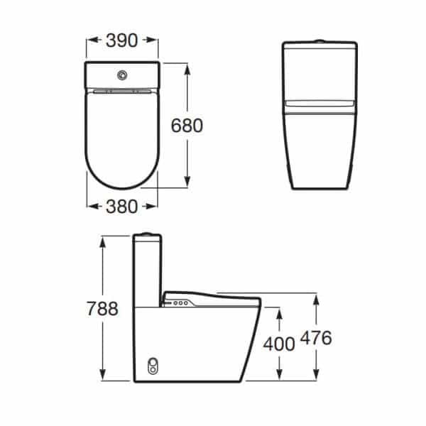 Roca in wash Inspira technische tekening montage