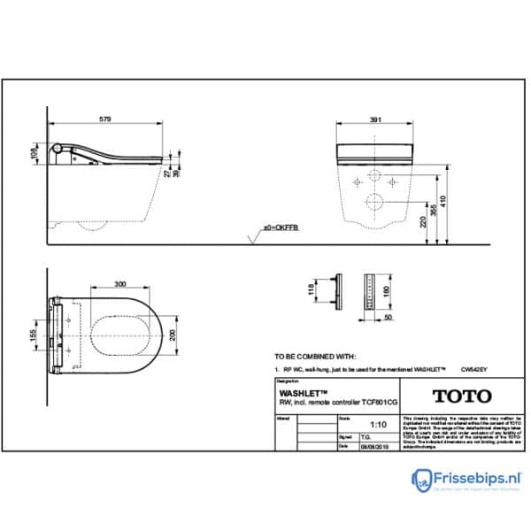 TOTO Washlet RW Technische Tekening