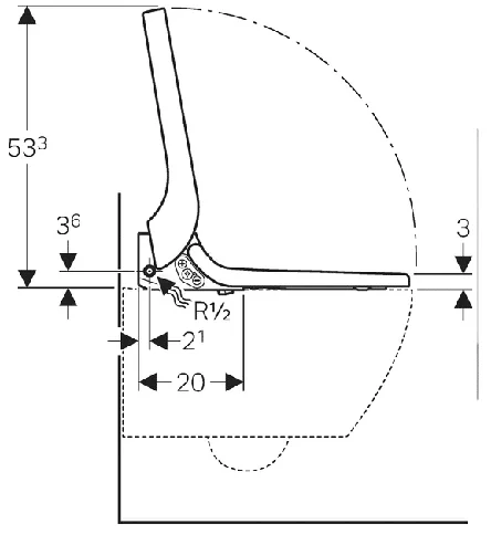 Technische tekening Geberit AquaClean Tuma installatie