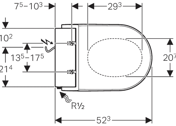 Technische tekening Geberit AquaClean Tuma montage 1