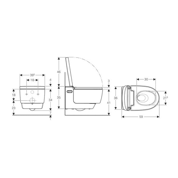 Technische tekening geberit aquaclean mera installatie