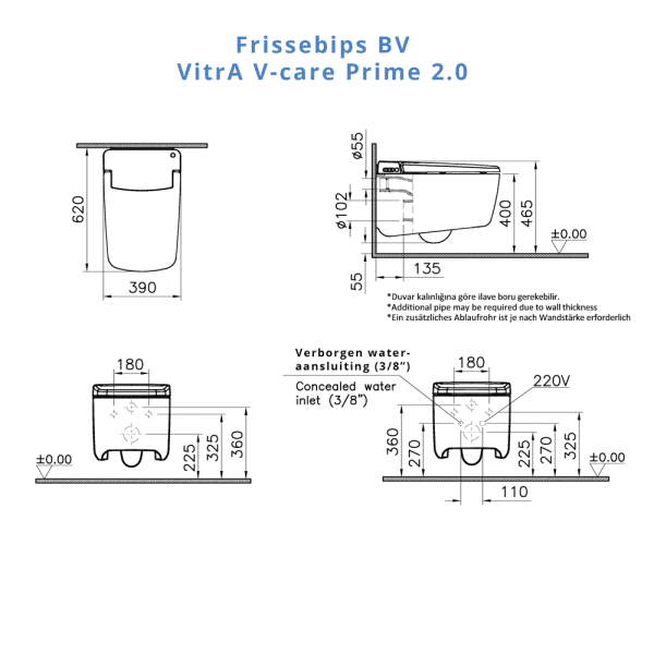 VitrA V care prime technisch montage tekening