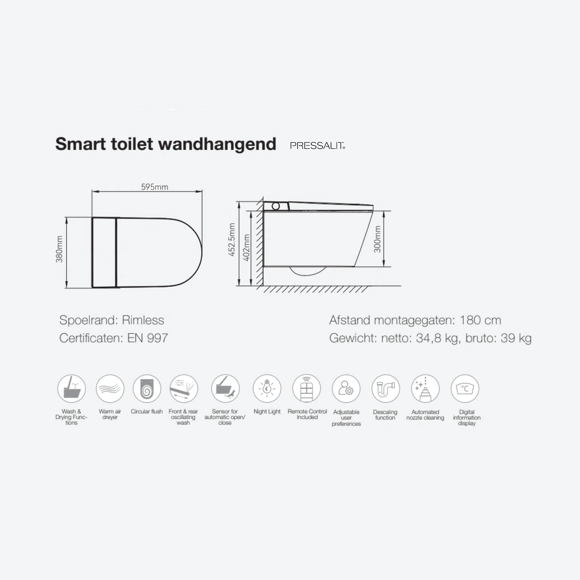 Pressalit Smart douche wc specs